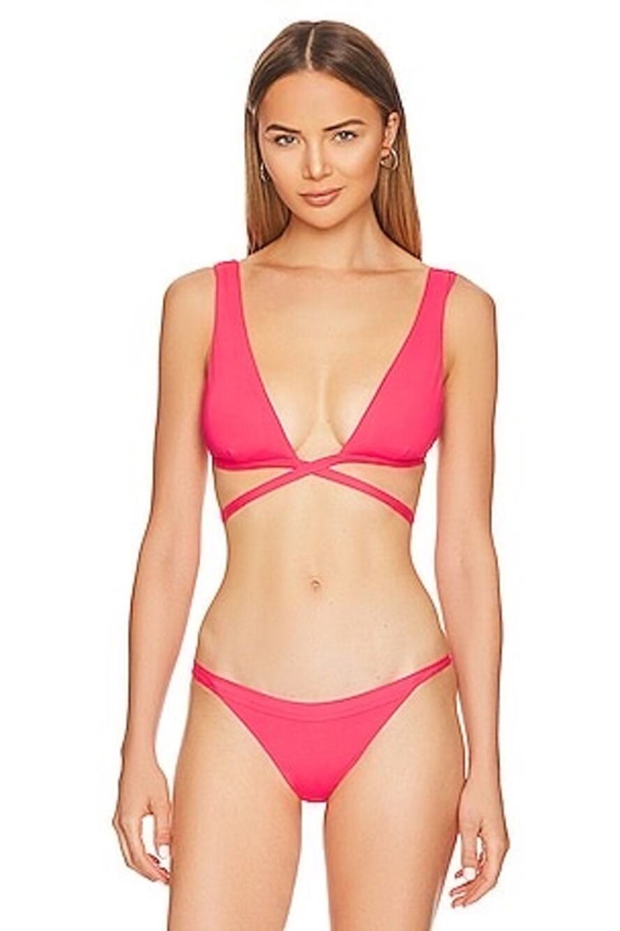 L*Space Avery Hot Cherry Strappy Bikini Swimsuit Top Size Large